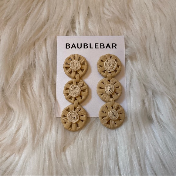 BaubleBar Straw / Rattan / Raffia Triple Drop Earrings - New on Card - NWT - Picture 2 of 7